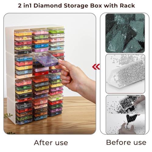 Tonyutech 60 Piece Set of Diamond Painting Storage Containers, 2-in-1 Diamond Painting Trays and Racks, Diamond Art Accessories, Diamond Art Diamond Storage - Image 3