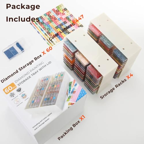 Tonyutech 60 Piece Set of Diamond Painting Storage Containers, 2-in-1 Diamond Painting Trays and Racks, Diamond Art Accessories, Diamond Art Diamond Storage - Image 4