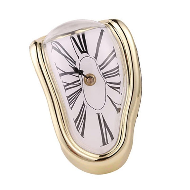MIPPO Decorative Dali Watch Melting Clock Surreal Melting Wall Clock Distorted Table Clock, Melted Clock for Office Shelf Desk, Silver - Image 1