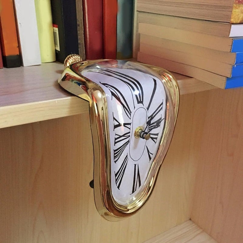 MIPPO Decorative Dali Watch Melting Clock Surreal Melting Wall Clock Distorted Table Clock, Melted Clock for Office Shelf Desk, Silver - Image 3