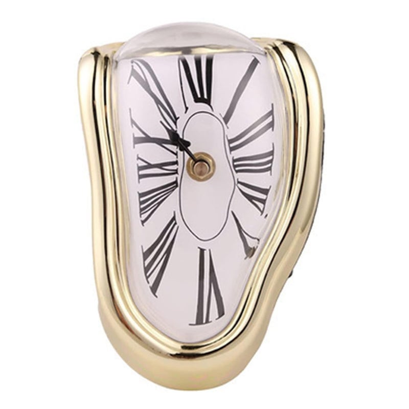 MIPPO Decorative Dali Watch Melting Clock Surreal Melting Wall Clock Distorted Table Clock, Melted Clock for Office Shelf Desk, Silver - Image 2