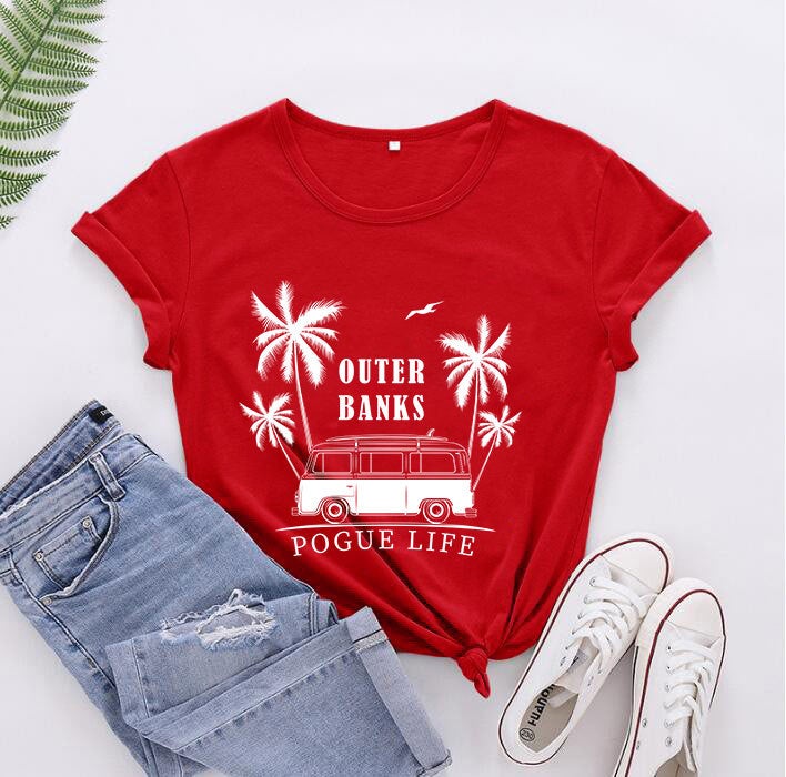 OUTERBANKS Coconut Auto Foreign Trade Explosions Short Sleeve European and American Letter Street T-Shirt Short Sleeve - Image 3