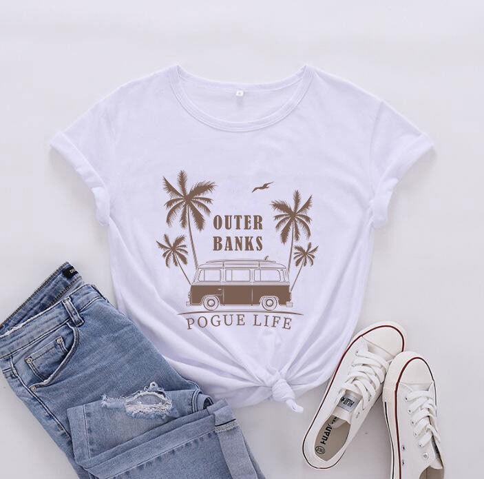 OUTERBANKS Coconut Auto Foreign Trade Explosions Short Sleeve European and American Letter Street T-Shirt Short Sleeve - Image 2