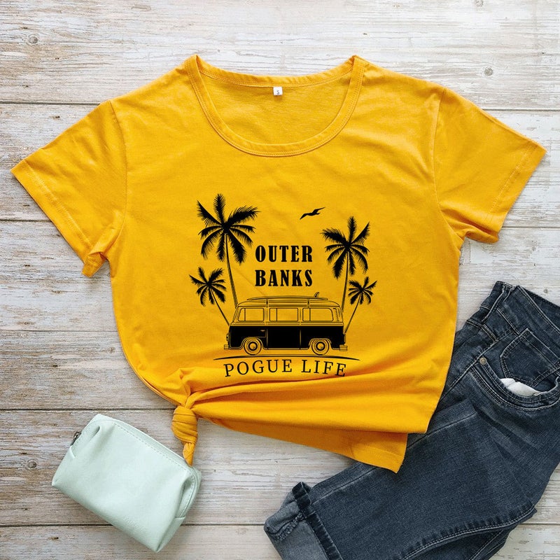 OUTERBANKS Coconut Auto Foreign Trade Explosions Short Sleeve European and American Letter Street T-Shirt Short Sleeve - Image 1