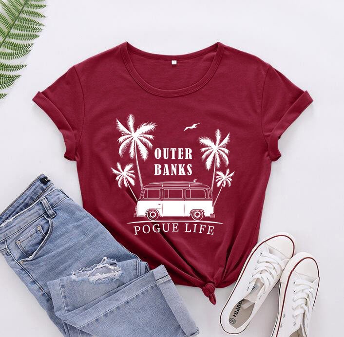OUTERBANKS Coconut Auto Foreign Trade Explosions Short Sleeve European and American Letter Street T-Shirt Short Sleeve - Image 5