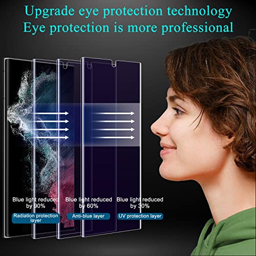 LYWHL [2+2 Pack for Samsung Galaxy S22 Ultra Privacy Screen Protector [Support Fingerprint ID] Anti-Blue Light Eye Protection Anti-Spy Anti-Glare Purple Flexible Film + Camera Lens Glass Protector - Image 5