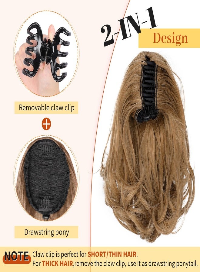 KooKaStyle Ponytail Extension, 10" Short Claw Clip in Pony Tails Hair Extensions Curly Wavy Synthetic Drawstring Hairpieces for Women(Light Blonde Brown) - Image 2