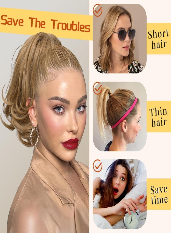 KooKaStyle Ponytail Extension, 10" Short Claw Clip in Pony Tails Hair Extensions Curly Wavy Synthetic Drawstring Hairpieces for Women(Light Blonde Brown) - Image 4
