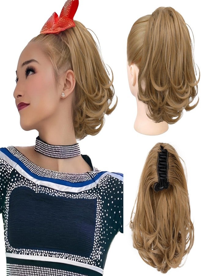 KooKaStyle Ponytail Extension, 10" Short Claw Clip in Pony Tails Hair Extensions Curly Wavy Synthetic Drawstring Hairpieces for Women(Light Blonde Brown) - Image 1