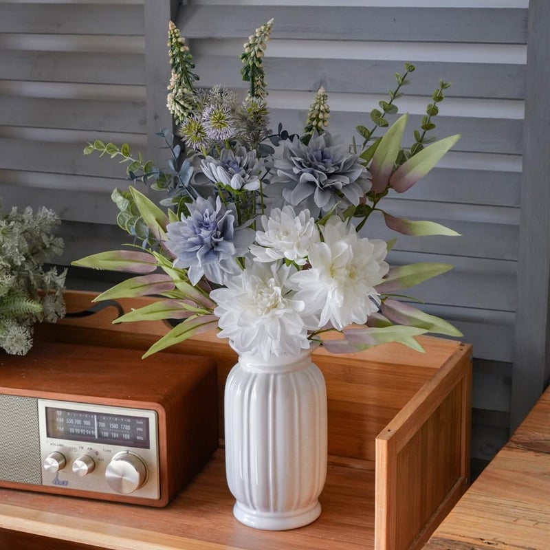 LUEUR Fake Flowers with Vase, Silk Roses Artificial Flowers in Vase Faux Flowers Arrangement Suitable for Home Kitchen Living Room, Fall Spring Decor for Office, Centerpiece Table Decorations - Image 5