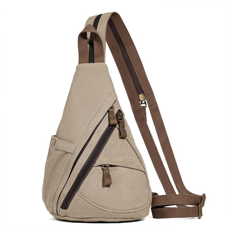 KL928 Canvas Sling Bag - Small Crossbody Backpack Shoulder Casual Daypack Rucksack for Men Women(Large Version,Khaki) - Image 1