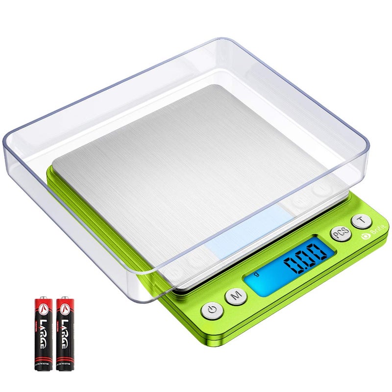 امير ميزان مطبخ رقمي، 500 جرام - 0.01 جرام ميزان جيوب صغير للمجوهرات، ميزان طعام مع شاشة LCD بإضاءة خلفية، صينيتان، 6 وحدات، إيقاف تلقائي، تصفير، ستانلس ستيل (البطارية متضمنة) - Image 1