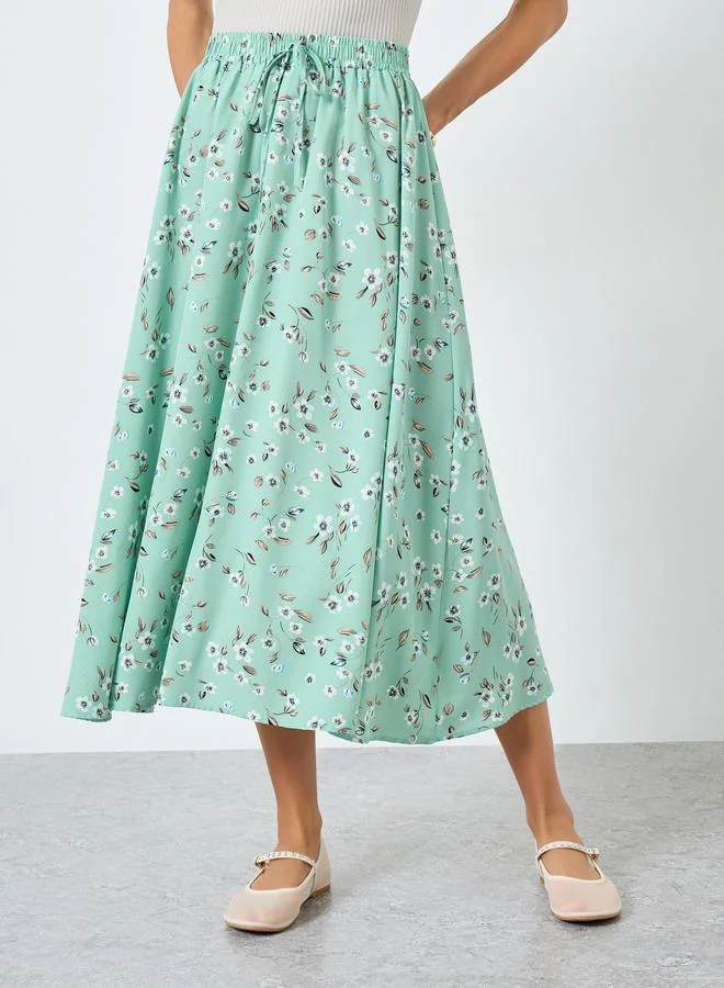 تايك تو تنورة بطبعة زهور بخصر مطاطي ورباط خصر