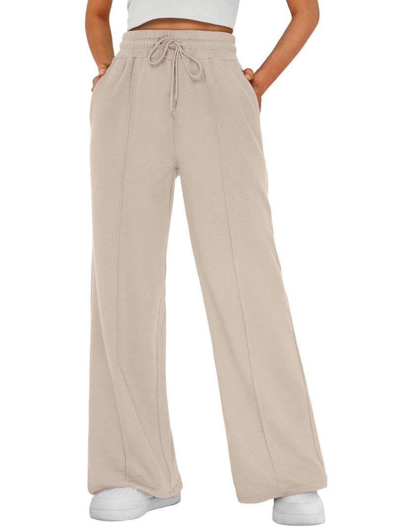 AUTOMET Womens Wide Leg Sweatpants Flare Lightweight Baggy Straight Leg Pants Oversized Joggers Fall Fashion 2025 Beige XS - Image 1