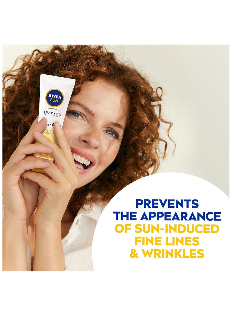 Nivea NIVEA SUN Face Cream, SPF 50, High UVA and UVB Protection, with Q10 Technology, Anti-Age, Water Resistant, Non-Greasy, 50ml  - Image 2