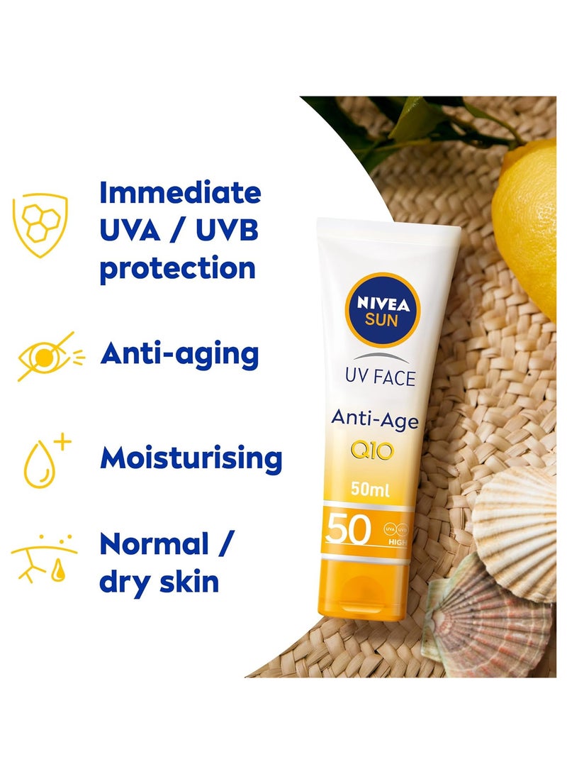Nivea NIVEA SUN Face Cream, SPF 50, High UVA and UVB Protection, with Q10 Technology, Anti-Age, Water Resistant, Non-Greasy, 50ml  - Image 3