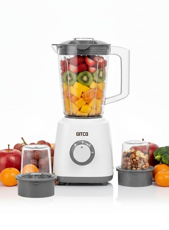 جيتكو خلاط سطح عمل 3 في 1، محرك بقوة 500 واط مع التحكم في درجة الحرارة، وعاء 1.5 لتر خالٍ من مادة BPA + كوبان مطحنة، سرعتان ونبض، شفرات من الفولاذ المقاوم للصدأ، سهل التنظيف، GB1010 أبيض/رمادي - Image 3