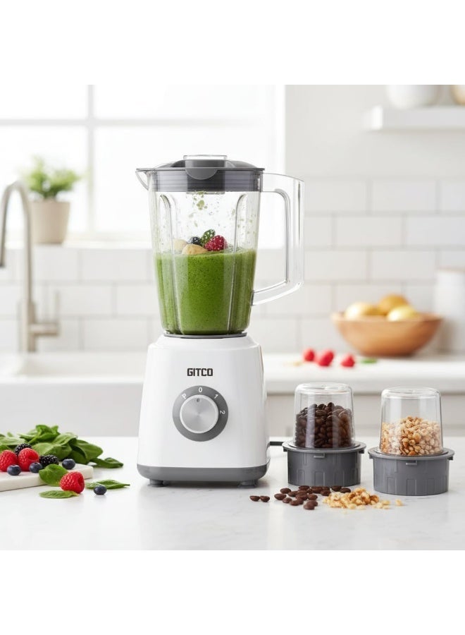 جيتكو خلاط سطح عمل 3 في 1، محرك بقوة 500 واط مع التحكم في درجة الحرارة، وعاء 1.5 لتر خالٍ من مادة BPA + كوبان مطحنة، سرعتان ونبض، شفرات من الفولاذ المقاوم للصدأ، سهل التنظيف، GB1010 أبيض/رمادي - Image 5