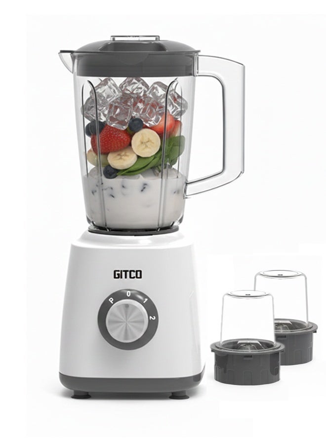 جيتكو خلاط سطح عمل 3 في 1، محرك بقوة 500 واط مع التحكم في درجة الحرارة، وعاء 1.5 لتر خالٍ من مادة BPA + كوبان مطحنة، سرعتان ونبض، شفرات من الفولاذ المقاوم للصدأ، سهل التنظيف، GB1010 أبيض/رمادي - Image 1