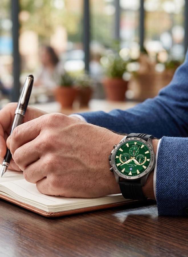 Ben Sherman Liverpool  Green Dial Black Silicone Strap Chronograph Watch for Men, 44mm - Image 5