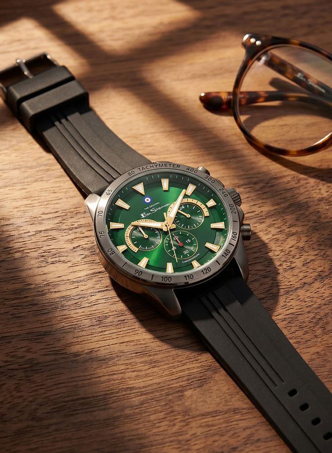 Ben Sherman Liverpool  Green Dial Black Silicone Strap Chronograph Watch for Men, 44mm - Image 4