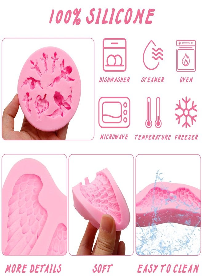 Caregene Angel Baby Chocolate Molds Baby Wing Wedding Silicone Mold For Baby Shower Birthday Party Valentine's Day Cake Decoration Making Wings Pendants Epoxy Clay Key Ring - Image 3