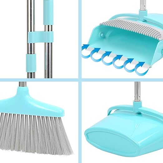 Jecrina Broom Brush Dustpan Cleaning Set FreestandingLightweight Convenient StorageCleaning ToolHeavy Duty Long Handle for Indoor HomeKitchenOfficeLobbyGardenBlue - Image 2
