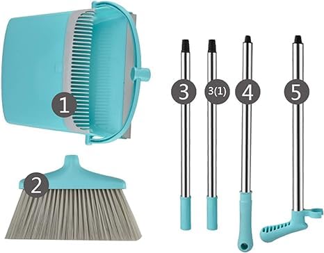 Jecrina Broom Brush Dustpan Cleaning Set FreestandingLightweight Convenient StorageCleaning ToolHeavy Duty Long Handle for Indoor HomeKitchenOfficeLobbyGardenBlue - Image 4