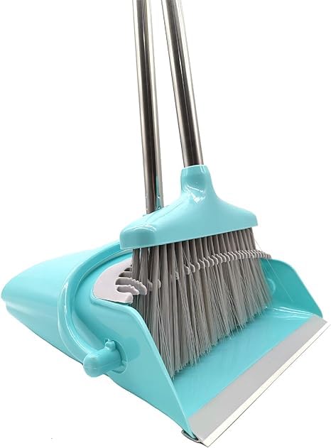 Jecrina Broom Brush Dustpan Cleaning Set FreestandingLightweight Convenient StorageCleaning ToolHeavy Duty Long Handle for Indoor HomeKitchenOfficeLobbyGardenBlue - Image 1