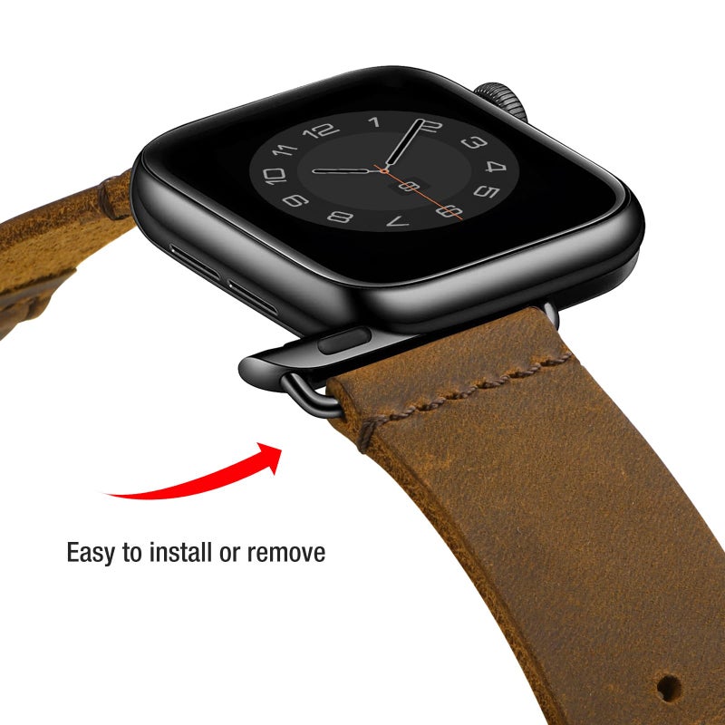 SUNFWR Vintage Leather Bands Compatible with Apple Watch Band 49mm 46mm 45mm 44mm 42mm-Series 3 2 1,Genuine Leather Retro Strap Compatible for Men Women iWatch Ultra SE Series 10/9/8/7/6/5/4 - Image 4