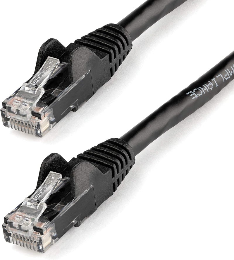 ستار تك كابل إيثرنت .com من نوع CAT6 بطول 2 متر - أسود، سرعة نقل بيانات 1 جيجابت، تردد 650 ميغاهرتز، قدرة تزويد طاقة 100 واط عبر تقنية PoE++، موصل RJ45 من نوع UTP، مزود بحماية ضد الخيوط المتشابكة، مصمم لتجنب التلف، مختبر من قبل شركة Fluke، ومعتمد وفقًا لمعايير UL/TIA (N6PATC2MBK). - Image 1