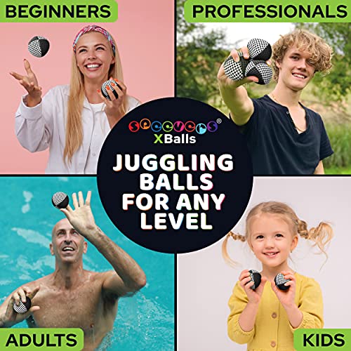 speevers Juggling Balls for Beginners and Professionals Set of 3 14 Colors Available 2 Layers of Net and Carry Case Xballs Juggling Balls Black White 32 oz - Image 5