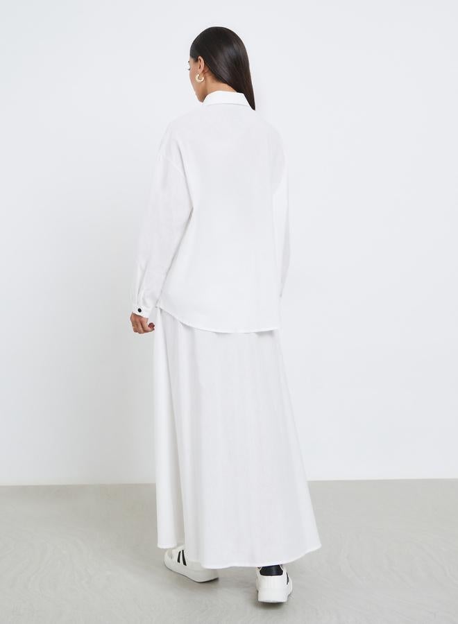 Amirah White Cotton Linen Shirt and Skirt Modest Co-Ords - Image 5