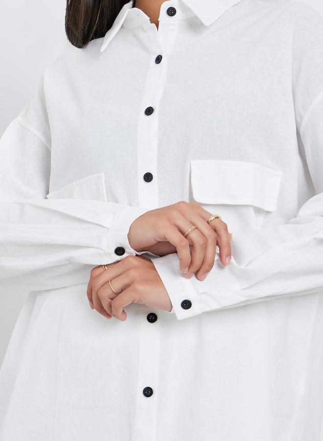 Amirah White Cotton Linen Shirt and Skirt Modest Co-Ords - Image 4