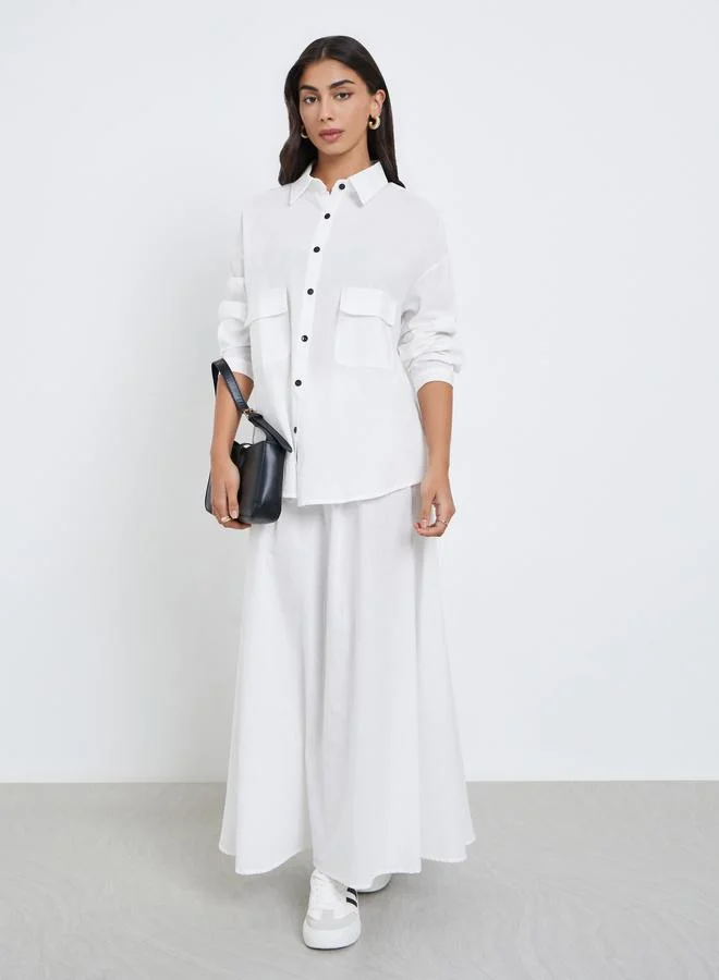 Amirah Amirah White Cotton Linen Shirt and Skirt Modest Co-Ords