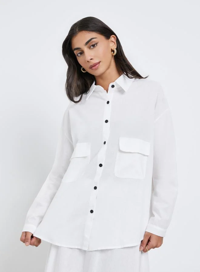 Amirah Amirah White Cotton Linen Shirt and Skirt Modest Co-Ords