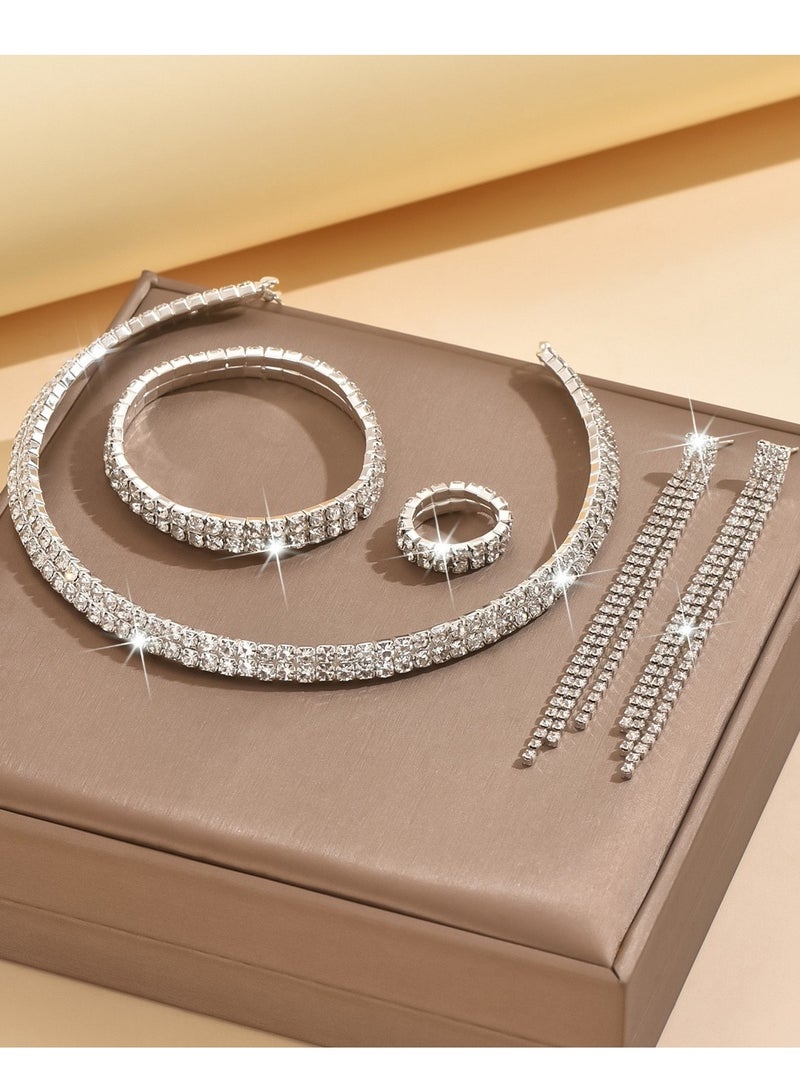 AuliceVerse Gorgeous Zircon Jewelry Set Necklace Earrings Bracelet Ring Perfect for Weddings Parties Galas and Special Occasions  - Image 3