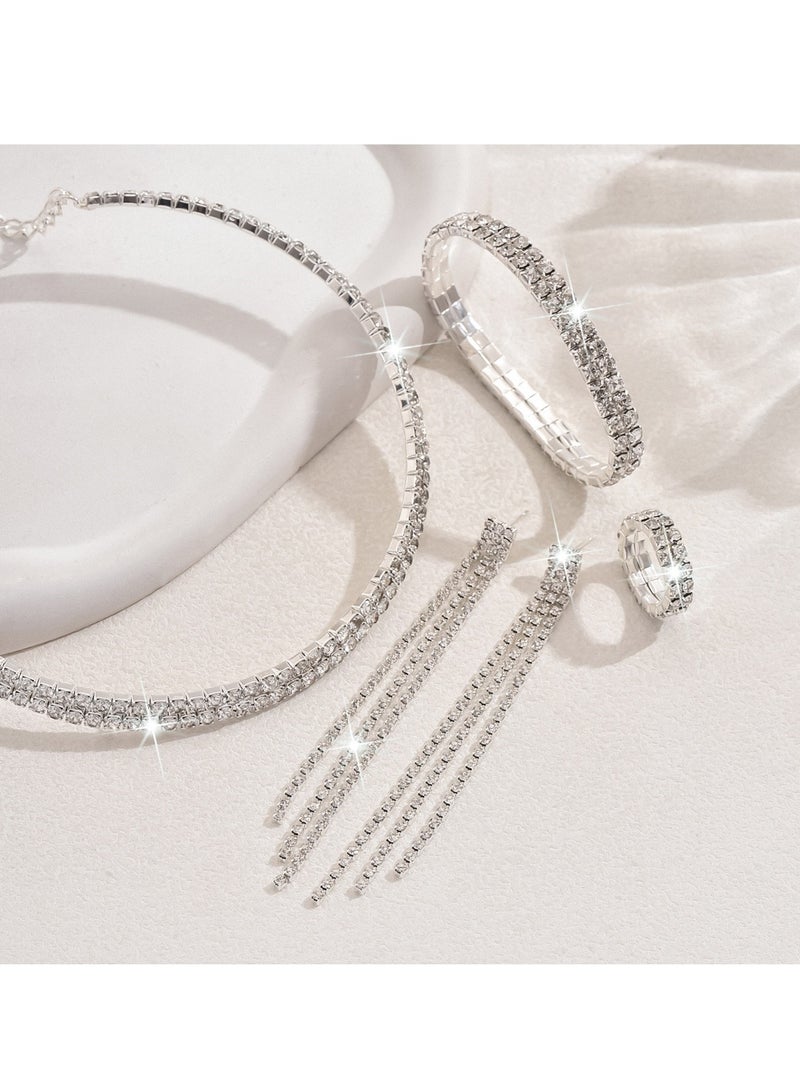 AuliceVerse Gorgeous Zircon Jewelry Set Necklace Earrings Bracelet Ring Perfect for Weddings Parties Galas and Special Occasions  - Image 4