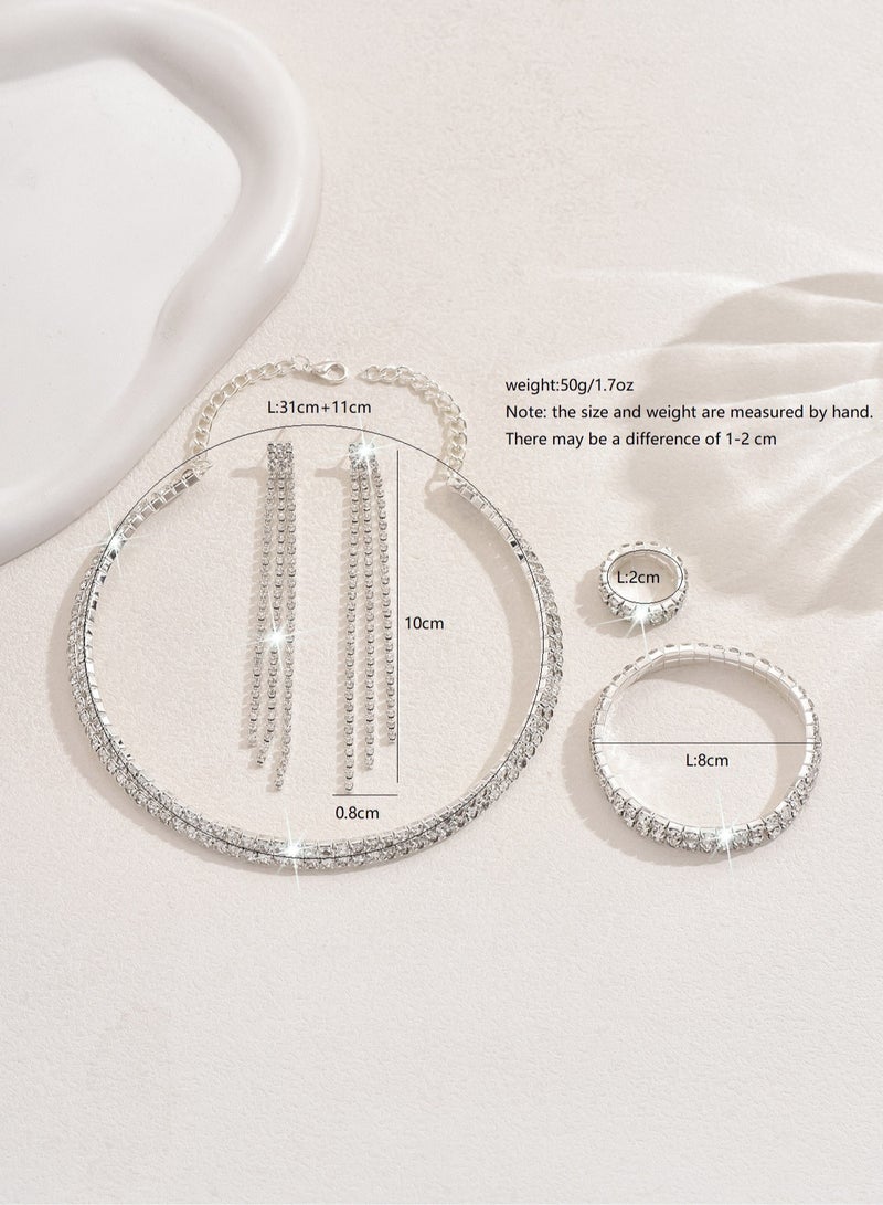 AuliceVerse Gorgeous Zircon Jewelry Set Necklace Earrings Bracelet Ring Perfect for Weddings Parties Galas and Special Occasions  - Image 5