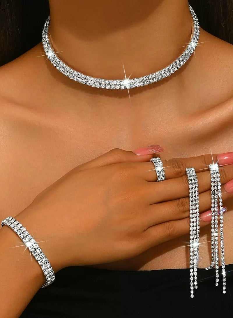 AuliceVerse Gorgeous Zircon Jewelry Set Necklace Earrings Bracelet Ring Perfect for Weddings Parties Galas and Special Occasions  - Image 2