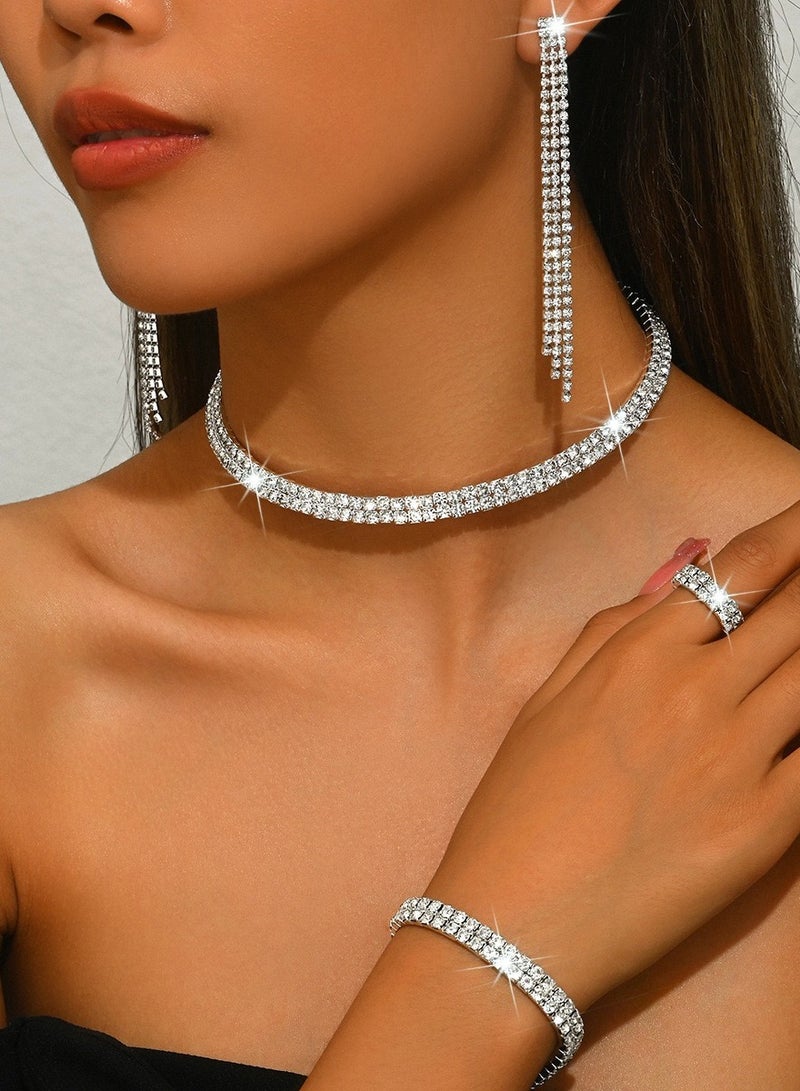 AuliceVerse Gorgeous Zircon Jewelry Set Necklace Earrings Bracelet Ring Perfect for Weddings Parties Galas and Special Occasions  - Image 1