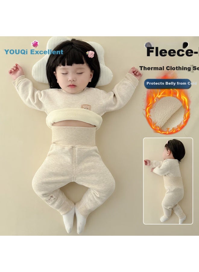 Youqi Baby Autumn Winter Outfit Fleece Lined Thermal Underwear Set Thickened Close-fitting Base Layer Homewear - Image 1
