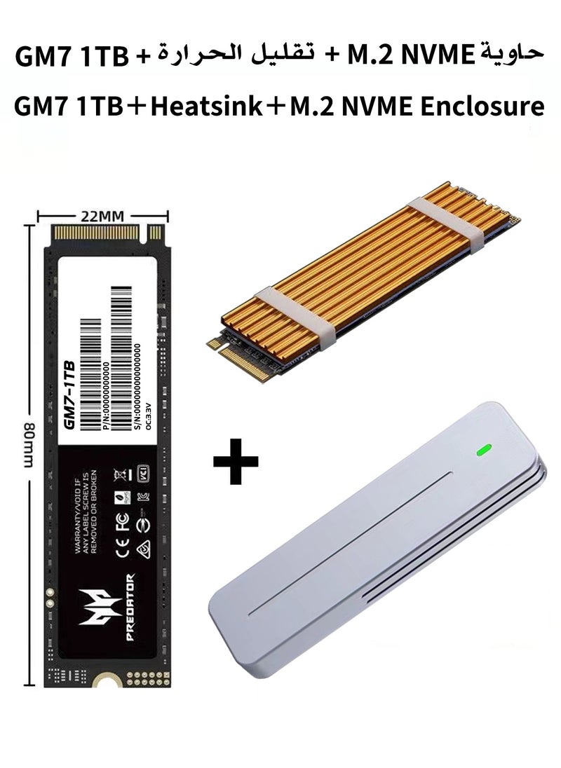 1TB 7200MB/s SSD PCIe NVMe Gen4 M.2 2280, Internal Solid State Drives,Including M.2 NVMe SSD Enclosure, Heatsink, Disassembly Tools and Installation Instructions