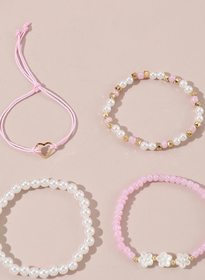 Take Two Pack of 4 - Pink Flower and Heart Bracelet - Image 4