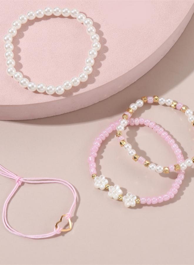 Take Two Pack of 4 - Pink Flower and Heart Bracelet - Image 2