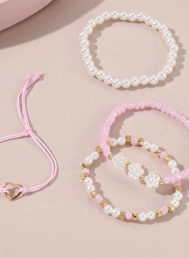 Take Two Pack of 4 - Pink Flower and Heart Bracelet - Image 3
