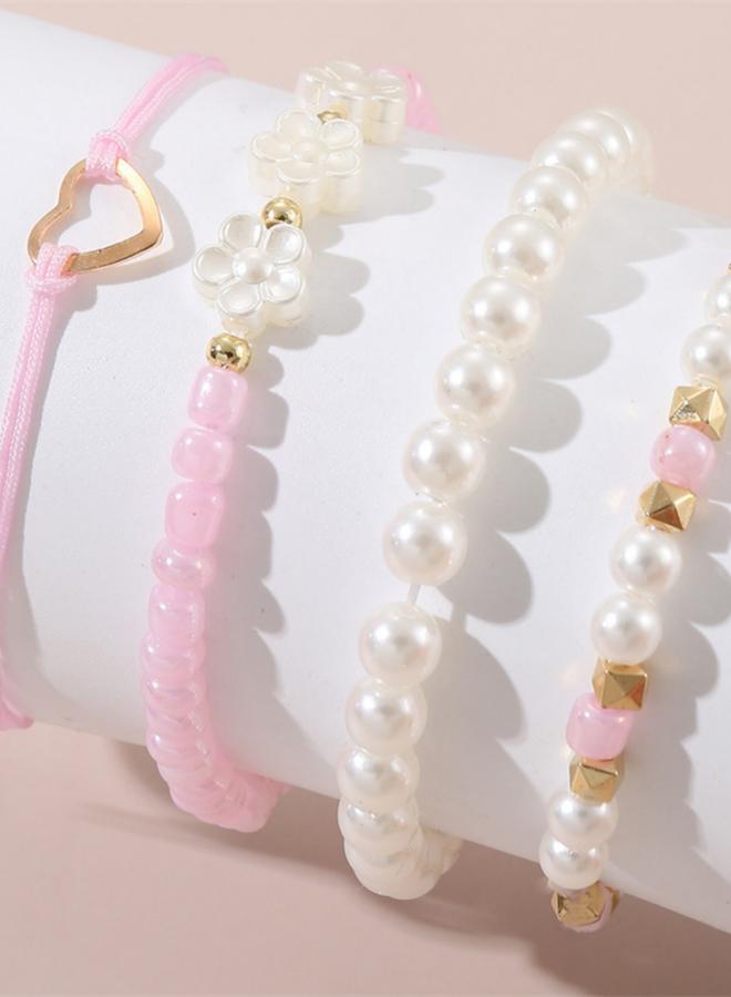 Take Two Pack of 4 - Pink Flower and Heart Bracelet - Image 1