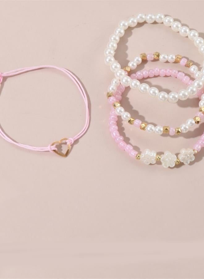 Take Two Pack of 4 - Pink Flower and Heart Bracelet - Image 5
