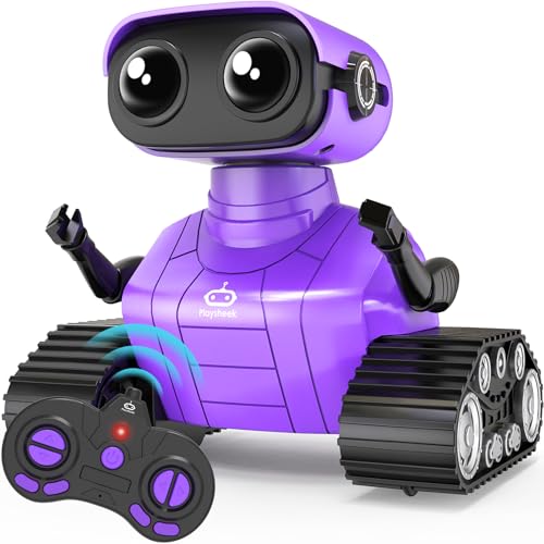 Playsheek Rechargeable Emo Robot with AutoDemonstration Remote Control Smart Robot Toy Gift for Kids Age 3 Purple - Image 1