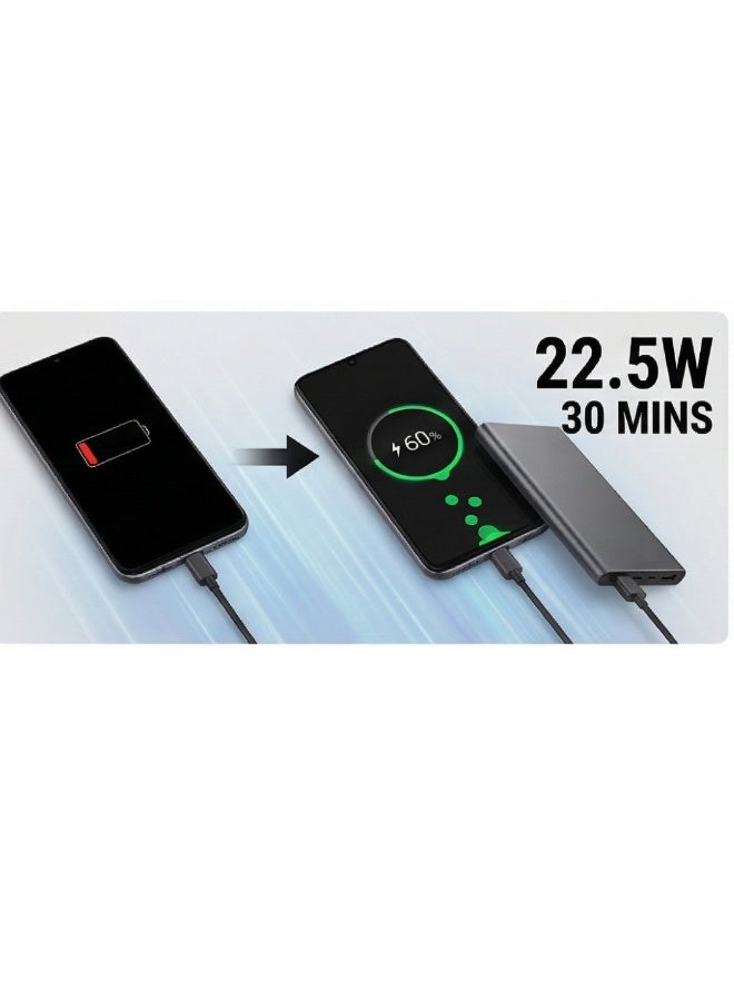 Xiaomi Deerma 22.5W Fast Charging Power Bank 10000mAh – Ultra-Slim Metal Portable Charger with USB-C PD Input/Output & USB-A – High-Speed External Battery Pack for Smartphones & Tablets – Travel Friendly – Dark Grey - Image 4